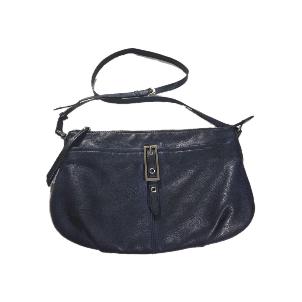 B.MAKOWSKY Leather Slim Crossbody Shoulder HandBag Purse, Navy Blue